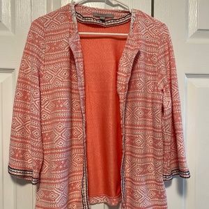 GUC Valerie Stevens Orange Open Front Cardigan Geometric Polyester Blend Large